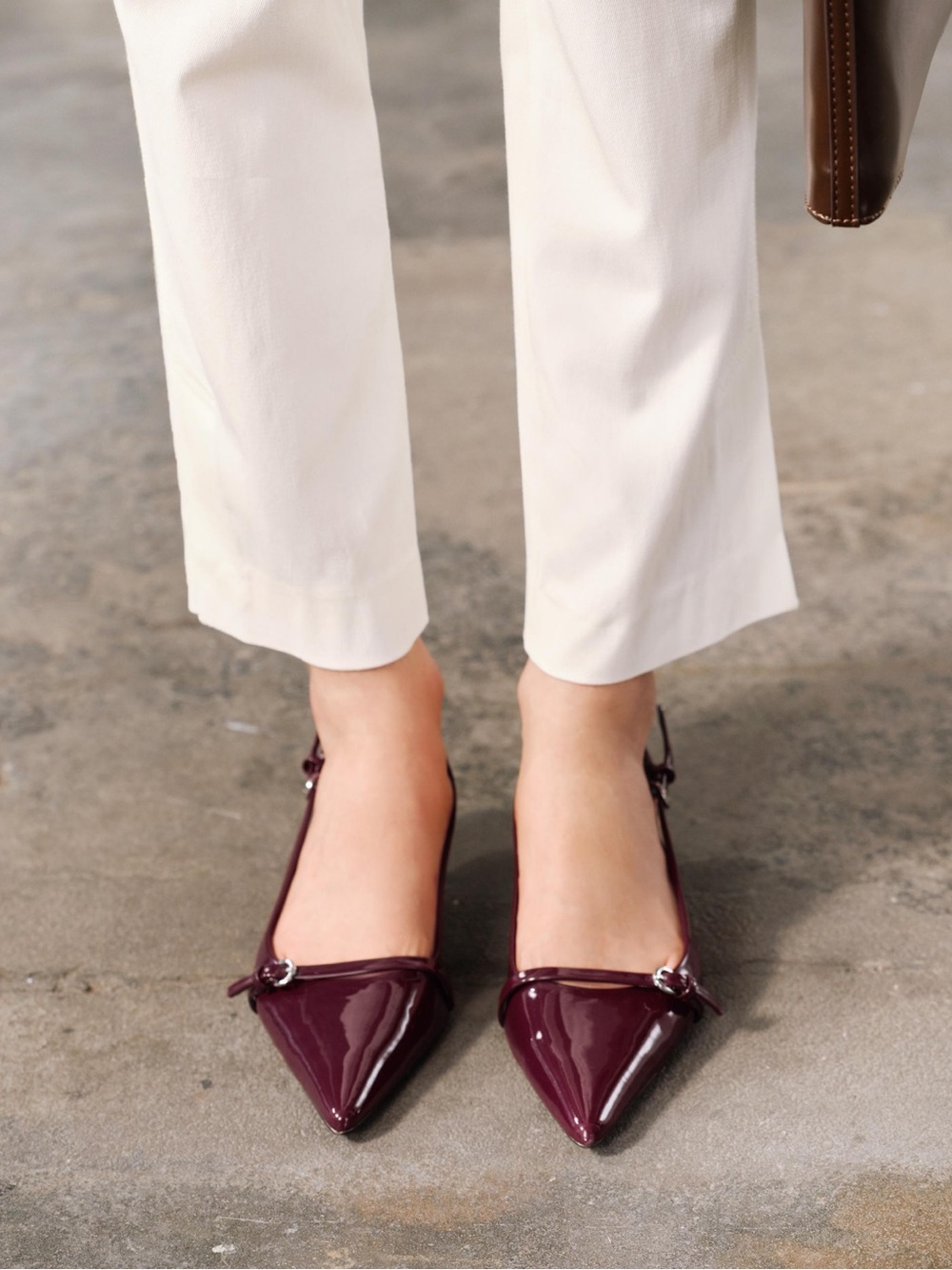 Zara Burgundy Patent Pointed-Toe Slingback Kitten Heels - Picture 5 of 15